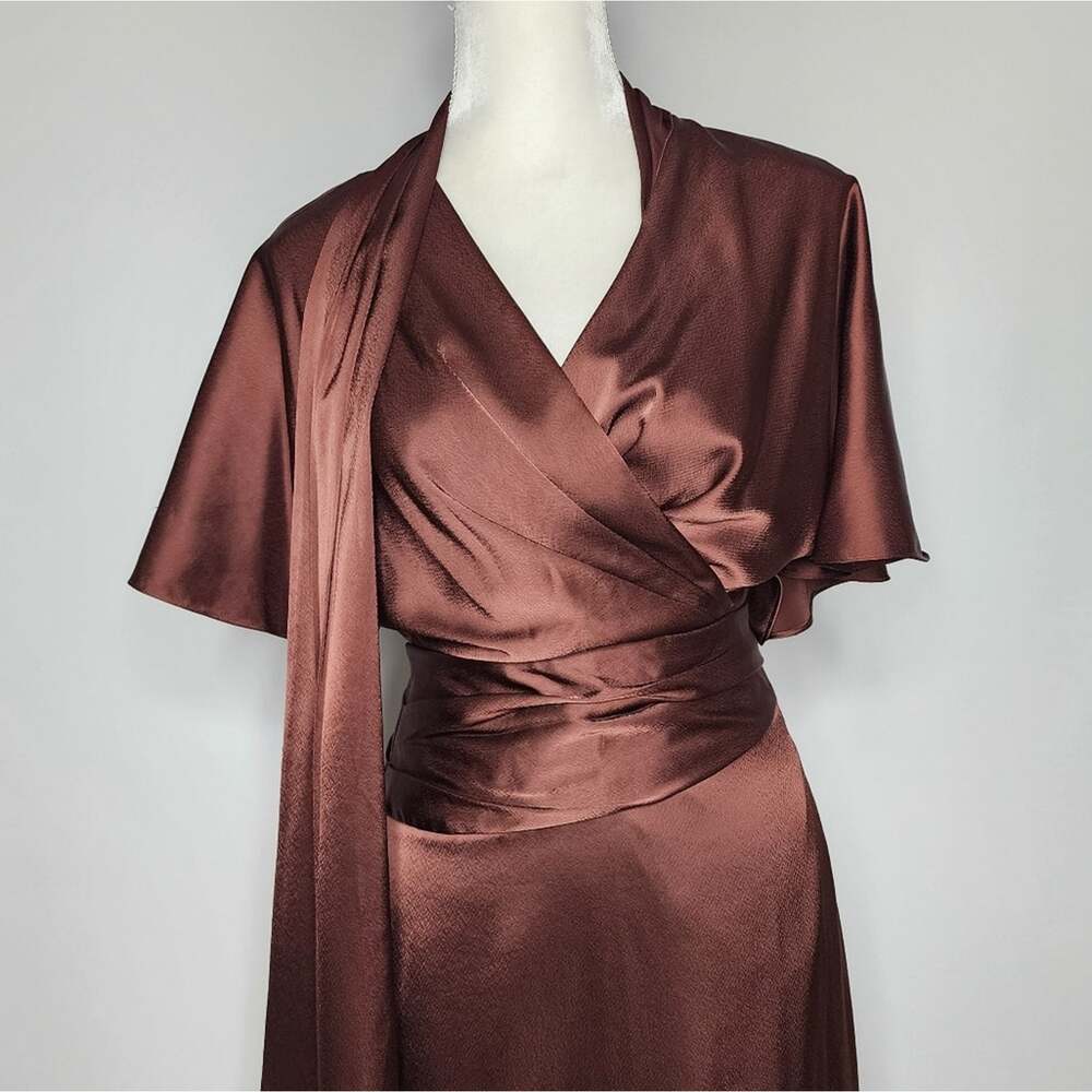 Alex Marie Giselle Brown Satin Drape Neck Retro Dress Women's Size 2 NWT - Picture 2 of 7